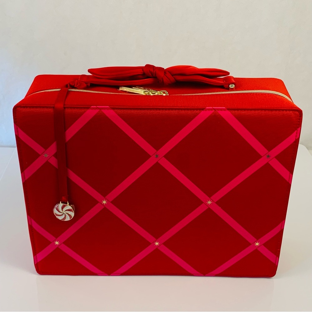 Estée Lauder Red Pink Peppermint Makeup Train Zip Case Travel Bag - Picture 8 of 12